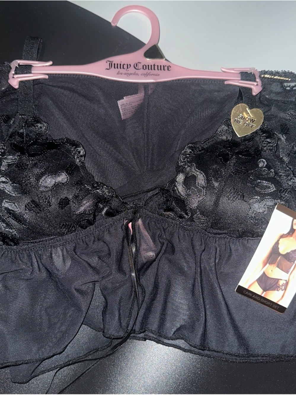 Juicy Couture Black Lace Bralette with Sheer Ruffle Hem